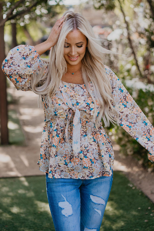 Floral Tie Front Peplum Blouse