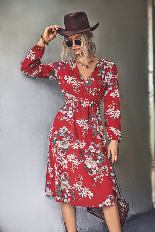 Floral Tie-Waist Surplice Dress